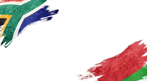 白色背景下的南非和白俄罗斯国旗 — 图库照片